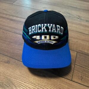 Vintage Logo Athletic Brickyard 400 Diamond Cut SnapBack Hat OSFM Black and blue
